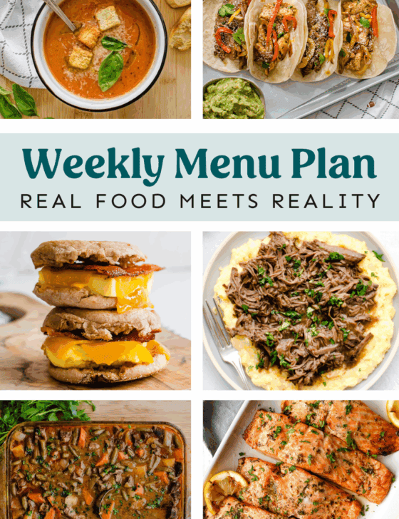 Collage of meals from weekly menu plan.