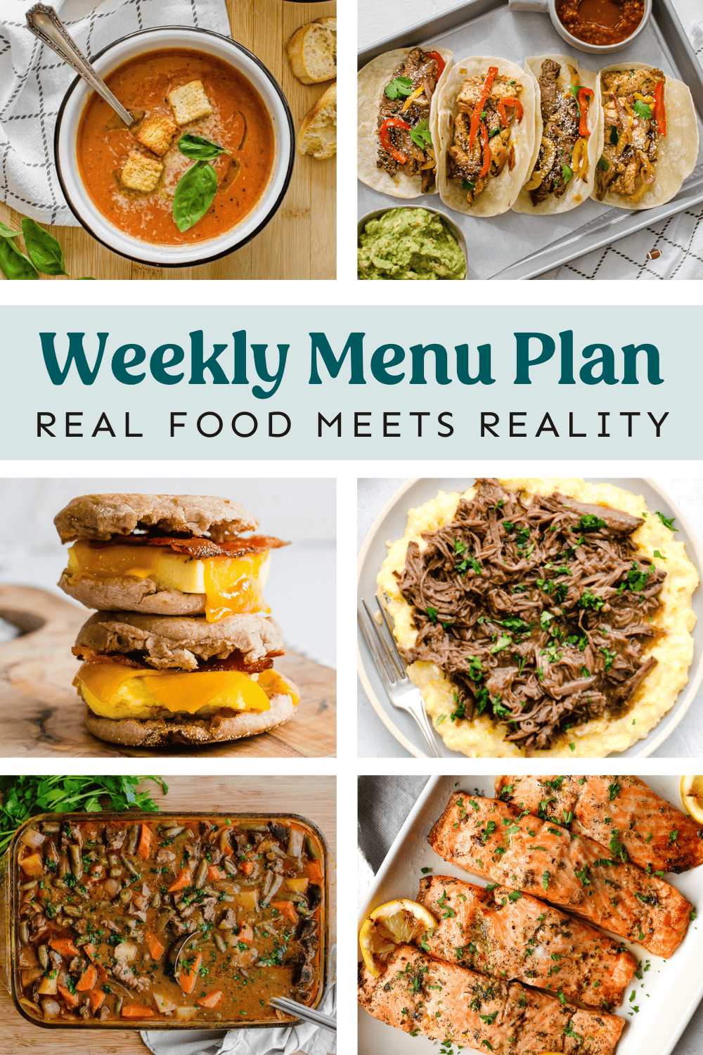 Collage of meals from weekly menu plan.