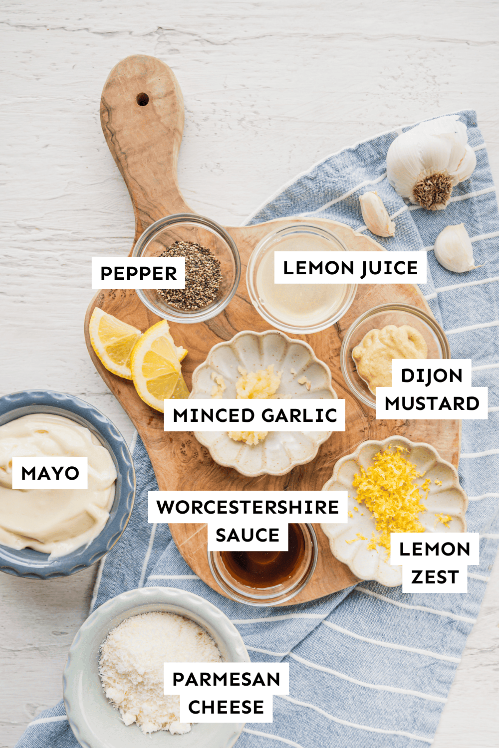 Homemade Caesar dressing ingredients.