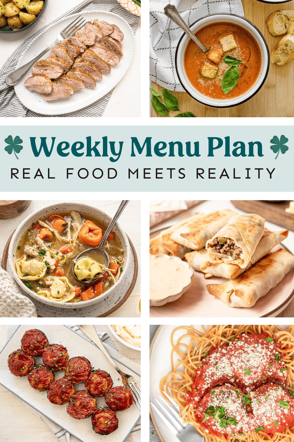 Collage of meals from the weekly menu plan.