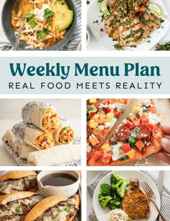 Collage of meals from the weekly menu plan.