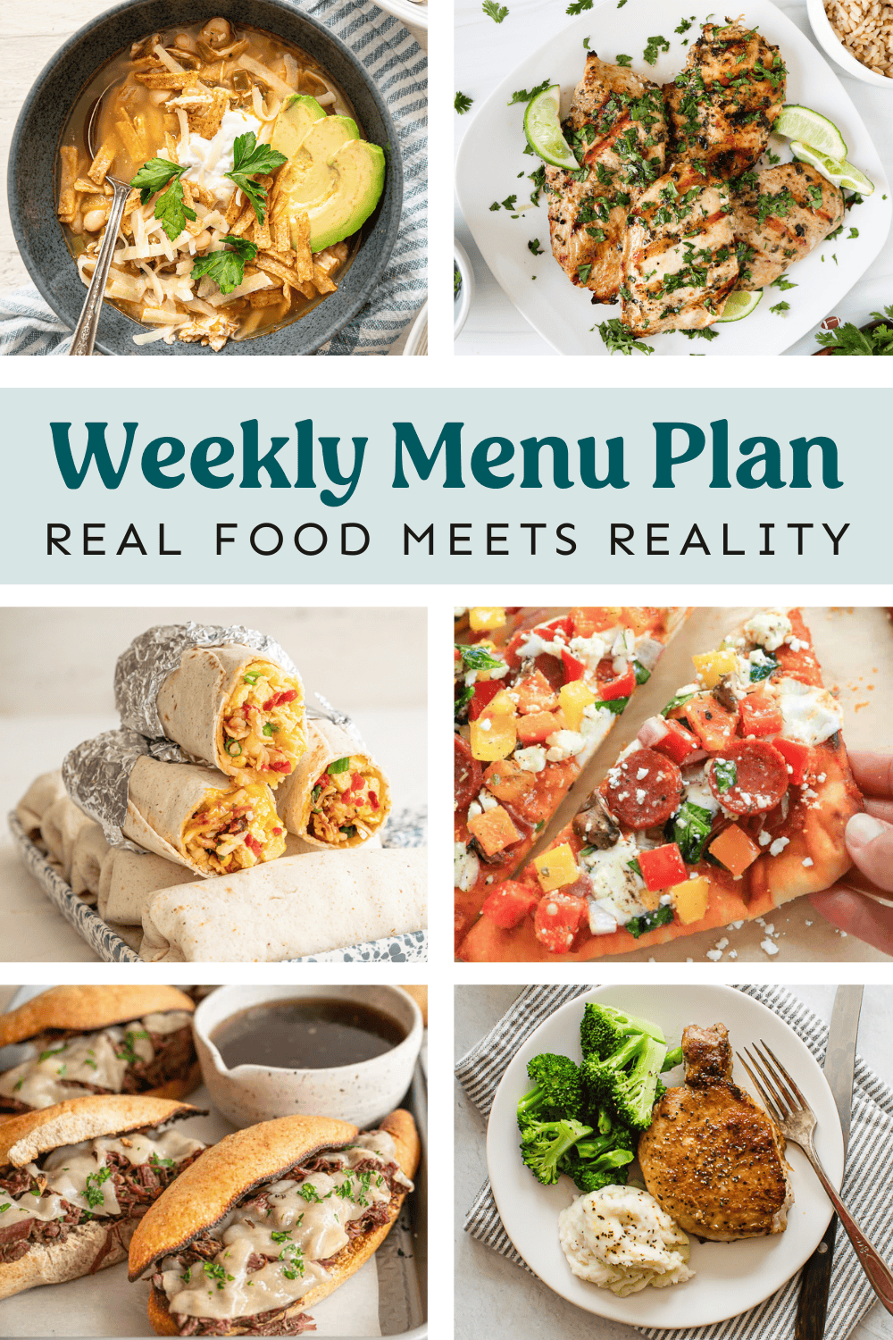 Collage of meals from the weekly menu plan.
