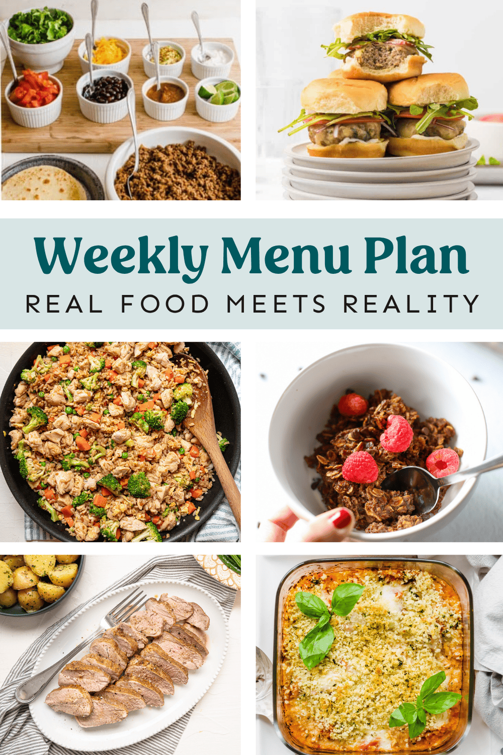Collage of recipes on weekly plan.