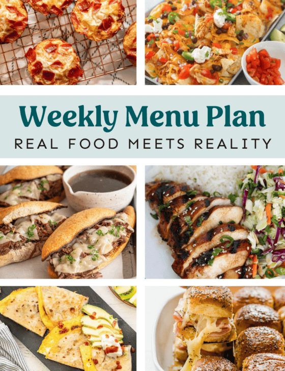 Collage of meals on weekly plan.