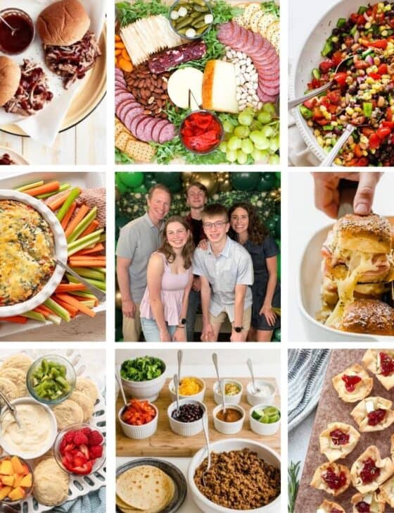 A family at a graduation party along with grad party food ideas.