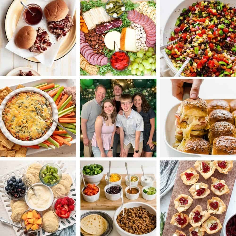 A family at a graduation party along with grad party food ideas.