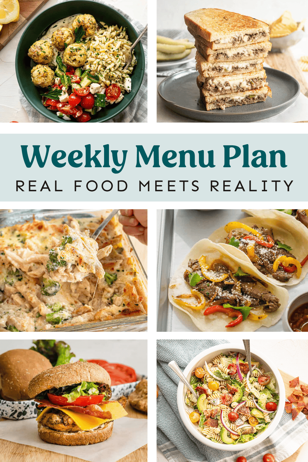 Collage of meals on weekly menu plan.