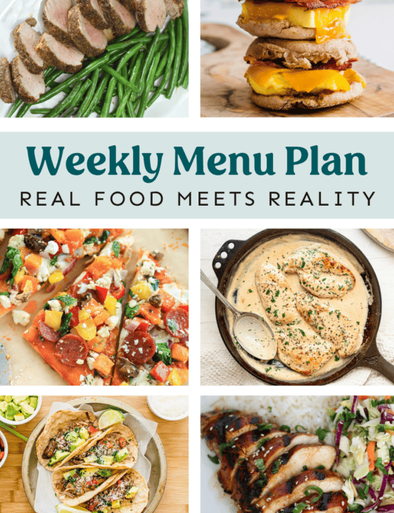 Collage of meals from the weekly menu plan.