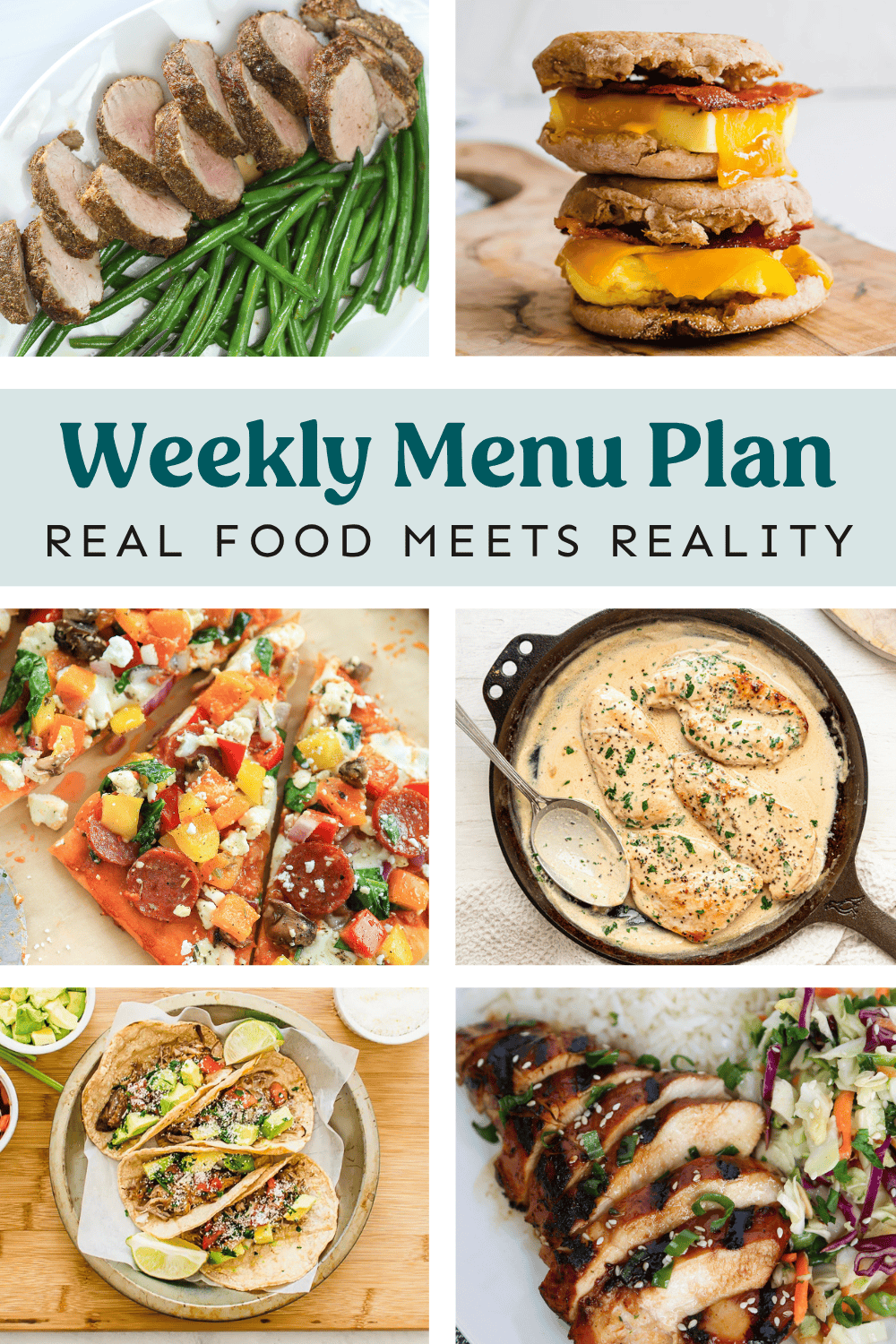 Collage of meals from the weekly menu plan.