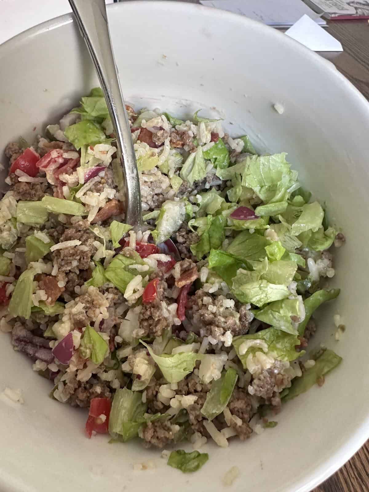 burger bowl recipe tested with rice as base