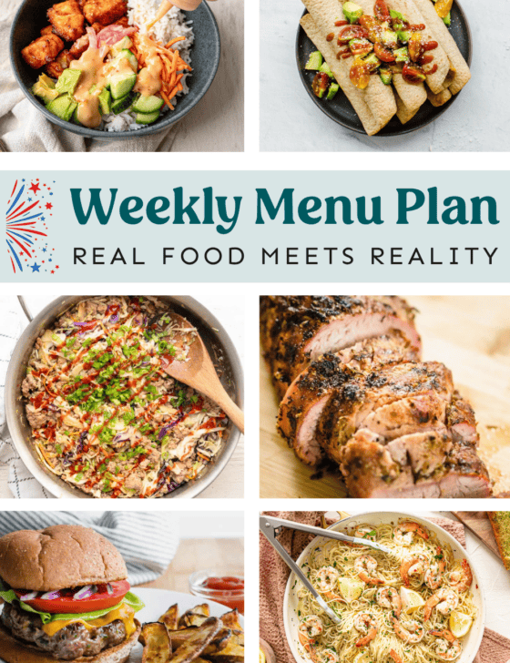 Collage of meals from weekly menu plan.