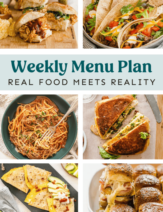 Collage of meals from weekly menu plan.