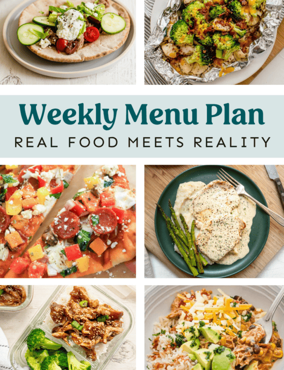 Collage of recipes on the weekly meal plan.