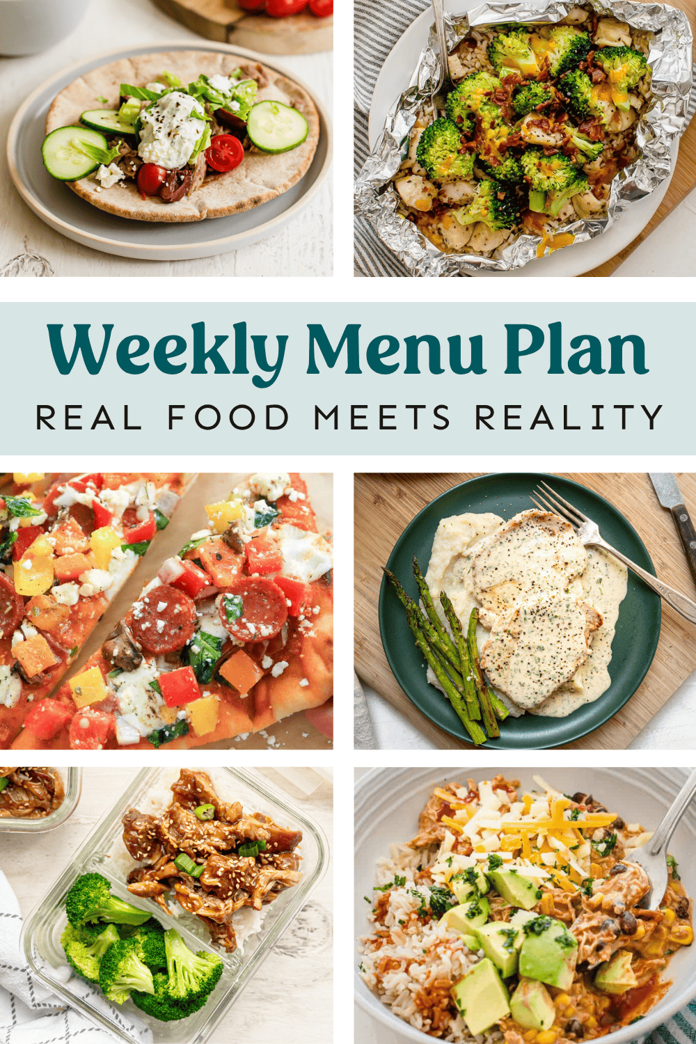 Collage of recipes on the weekly meal plan.