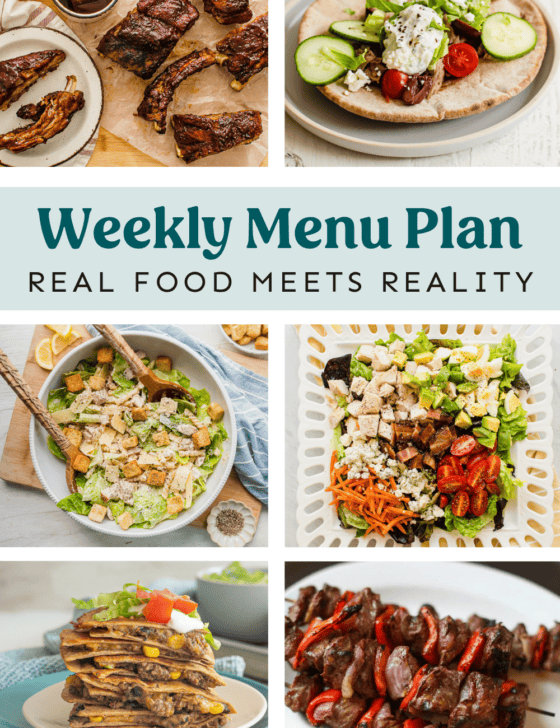Collage of meals from weekly menu plan.