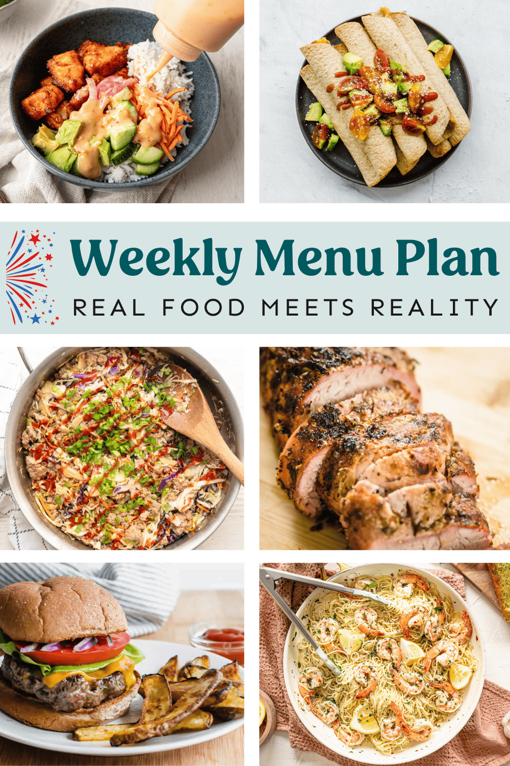 Collage of meals from weekly menu plan.