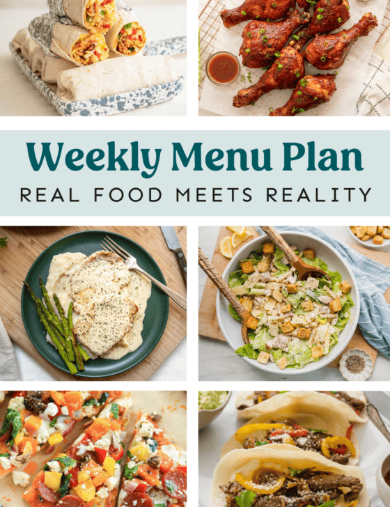 Collage of meals from the weekly menu plan.