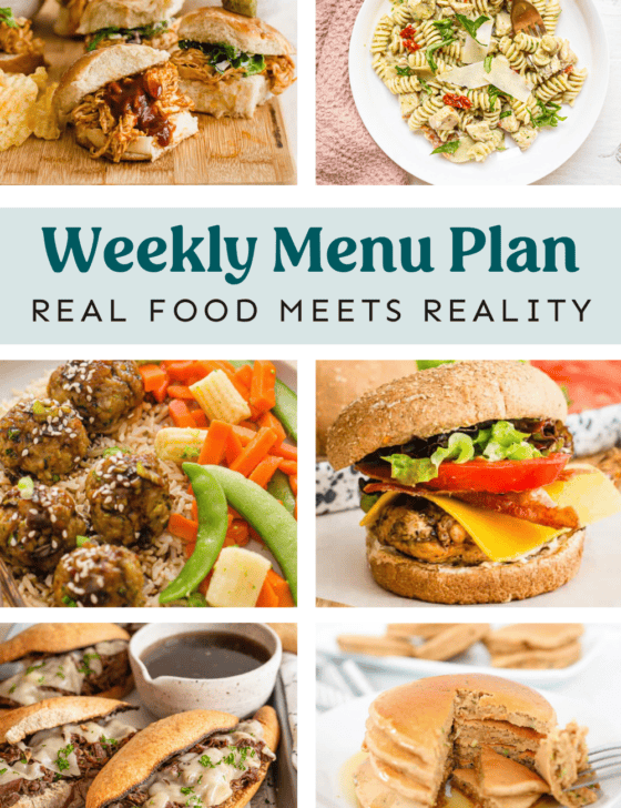 Collage of meals on the weekly menu plan.