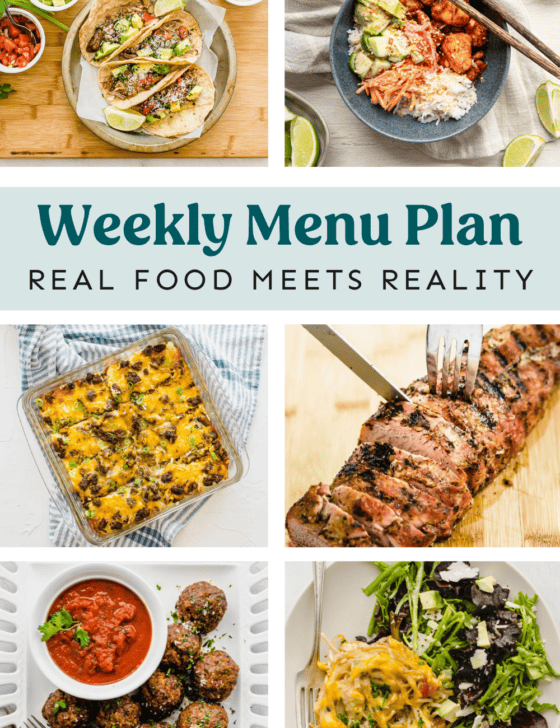 Collage of recipes on the weekly meal plan.