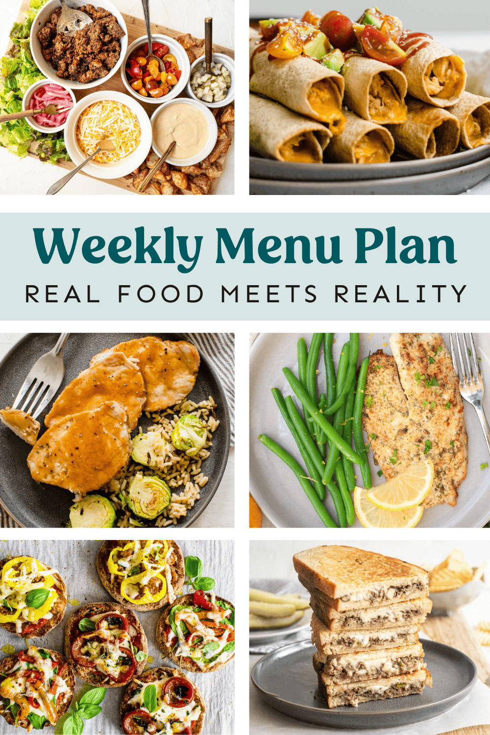 Collage of meals on the weekly menu plan,