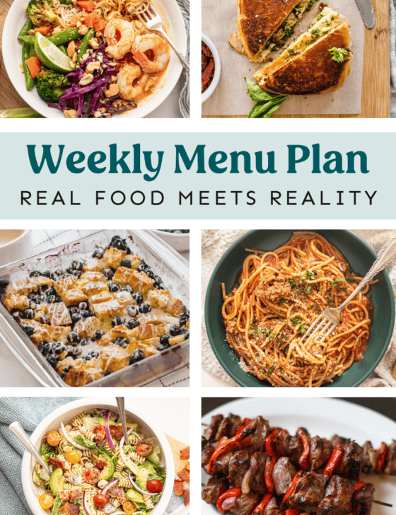 Collage of recipes from the weekly meal plan.