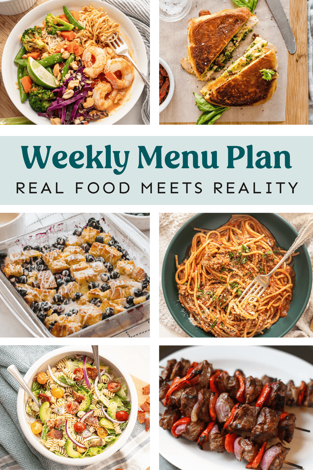 Collage of recipes from the weekly meal plan.