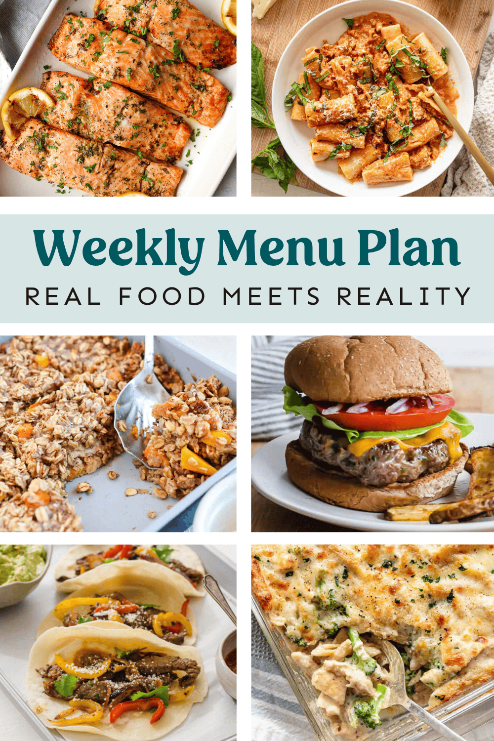 Collage of dishes on weekly meal plan.