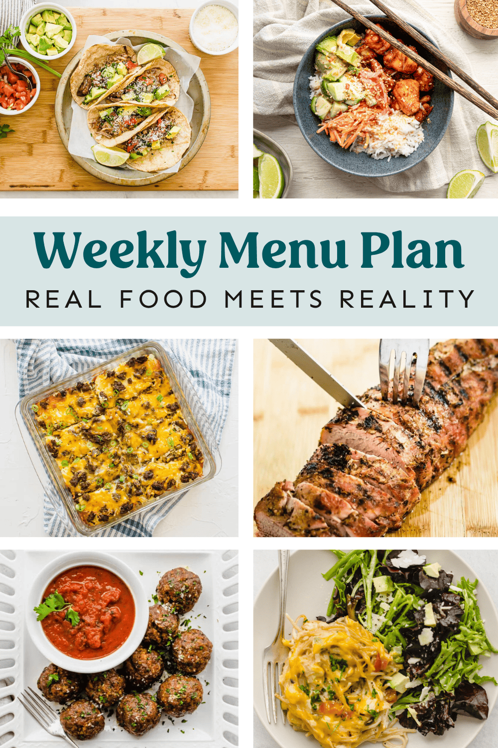 Collage of recipes on the weekly meal plan.
