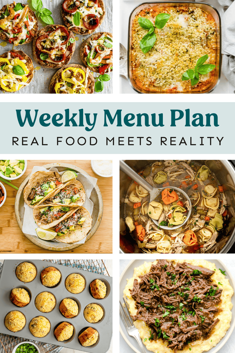 Collage of meals on weekly menu plan.