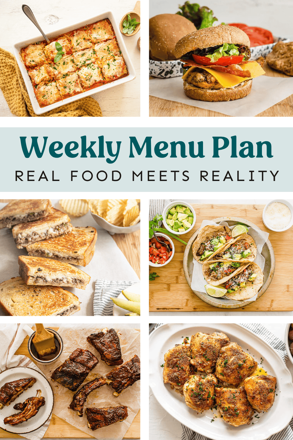 Collage of meals on the weekly menu plan.