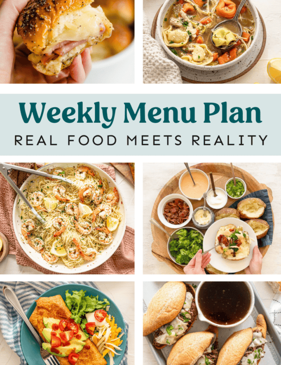 Collage of meals on the weekly menu plan.