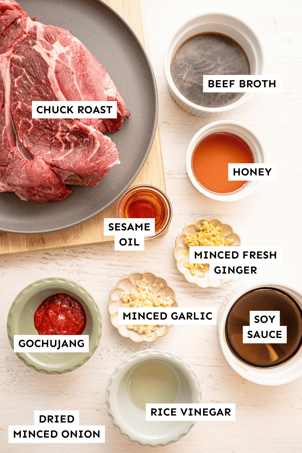 Ingredients for Korean Beef measured out and labeled.