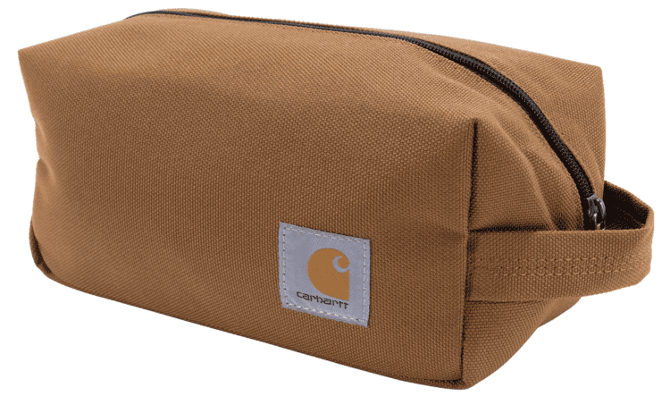 Brown Carhartt zippered travel kit.