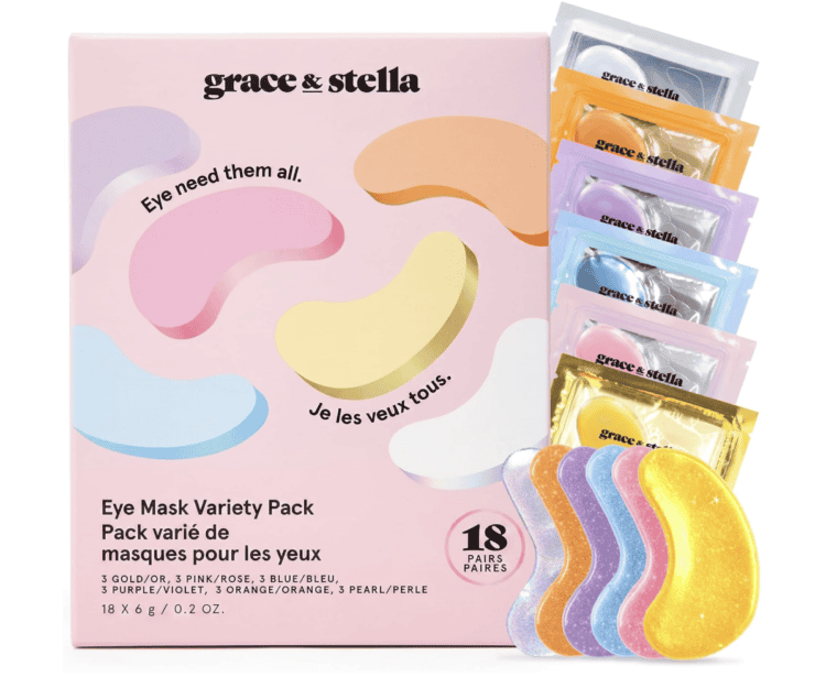 Variety pack of colorful under eye patches.