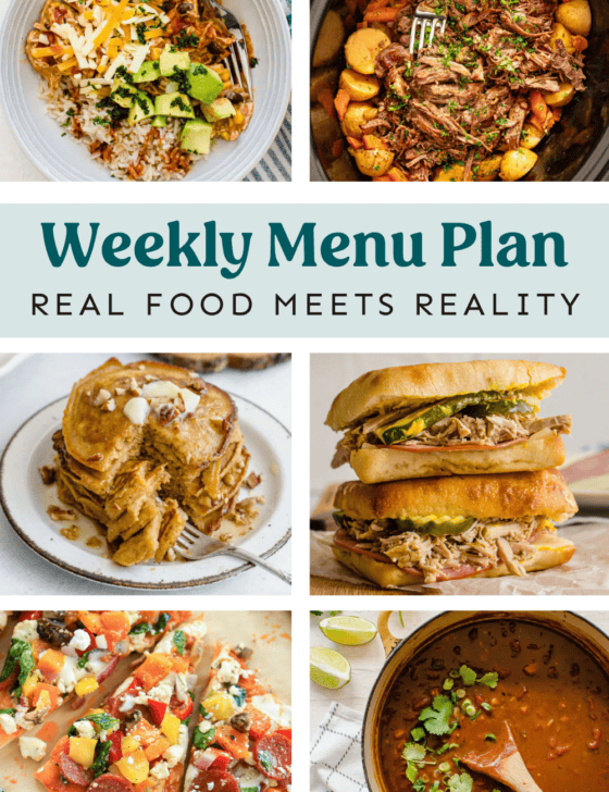 Collage of meals on weekly plan.