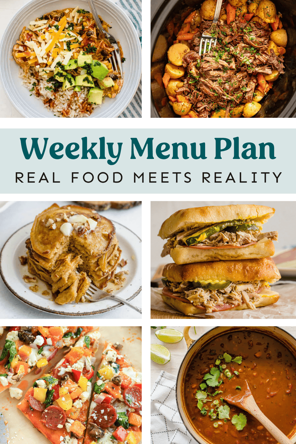 Collage of meals on weekly plan.