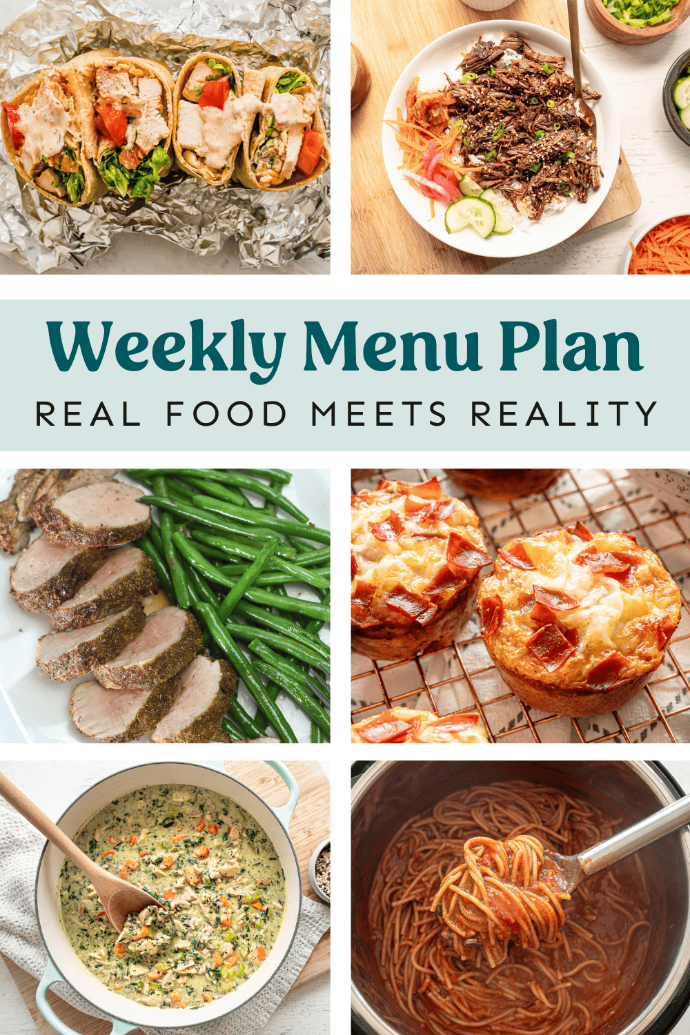 Collage of dishes from the weekly menu plan.